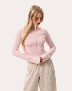 Cropped Longsleeve mit Außennähten – Pink