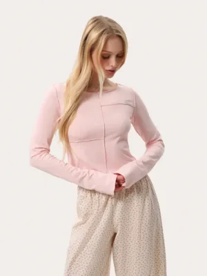 Cropped Longsleeve mit Außennähten – Pink
