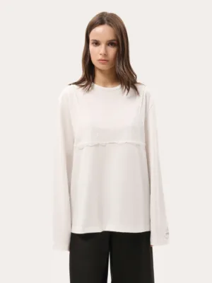 Weißes Oversize-Longsleeve mit Spitze am Dekolleté