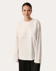 Weißes Oversize-Longsleeve mit Spitze am Dekolleté