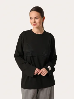 Schwarzes Oversize-Longsleeve mit Spitze am Dekolleté
