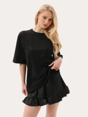 Schwarzes T-Shirt mit Spitzen-BH