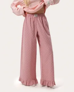 Warme rosa Haushose mit Herzchenmuster