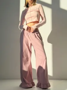 Warme Plüschhosen mit Rüschen — rosa
