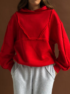 Rotes Hoodie mit dekorativem Bralette aus Premium-Baumwolle