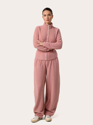 Puderfarbenes Set aus Premium-Fleece mit figurbetontem Zip-Hoodie