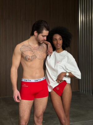 Rote Herren-Boxershorts mit Stickerei „Her Spiderman“