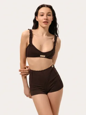 Dunkelschokoladenfarbenes Baumwoll-Set mit Shorts