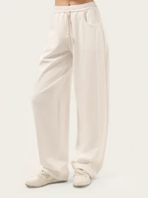 Milchfarbene Wide-Leg-Hose aus dreifädigem Sweatstoff