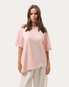 Rosa Kurzarmshirt mit asymmetrischem Spitzensaum