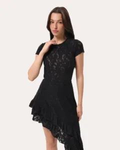 T-Shirt aus flauschiger strukturierter Spitze - Schwarz