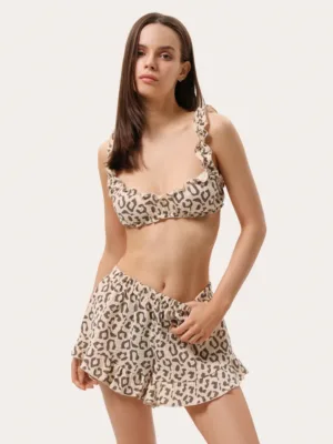 Beiger Musselin-Pyjama mit Leopardenmuster