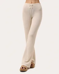Beige Strickhose mit Schlag