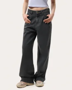Graue Damen-Jeans im Wide-Leg-Schnitt