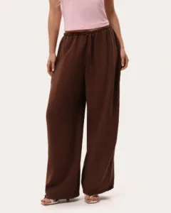 Braune Sommerhose aus Modal mit Bindebändern