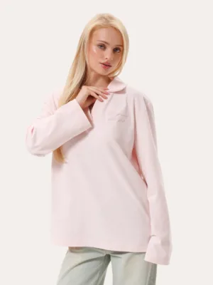 Oversize-Longsleeve-Polo mit Stickerei - Rosa